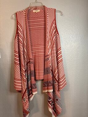 Umgee Women's Aztec Vest Cardigan Orange and White Size M/L